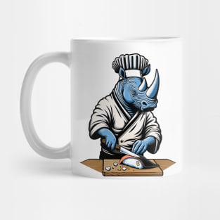 Sushi Master Rhino - Retro Japanese Chef Cartoon Mug